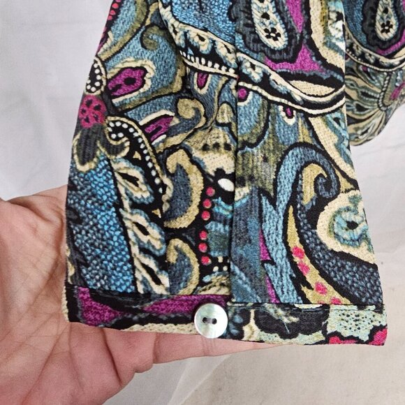 J. Jill Green Purple Paisley Boho Blouse Layered Retro Floral L - Picture 4 of 14
